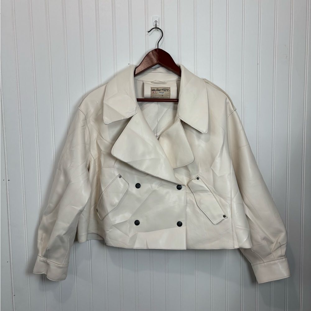We The Free Alexis vegan faux leather Off-White Double-Breasted cropped jacket